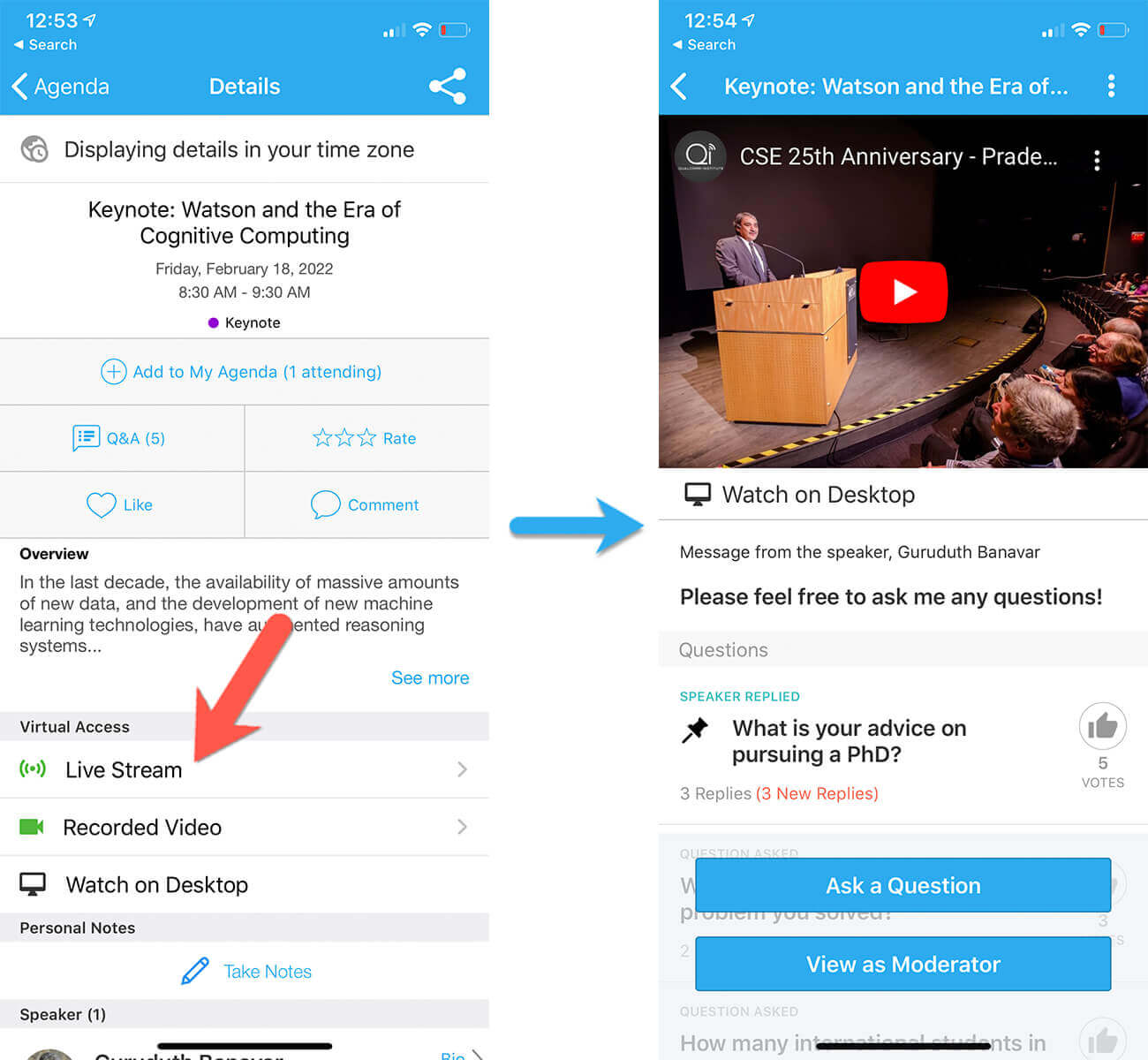 Click Livestream inside session page to watch livestream video