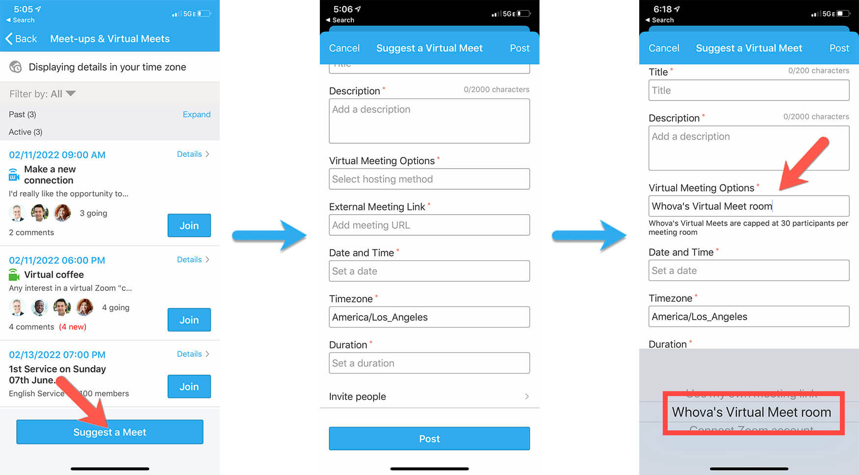 In Meet-ups & Virtual Meets topic, click Suggest a Meet and fill in information to create a new meetup