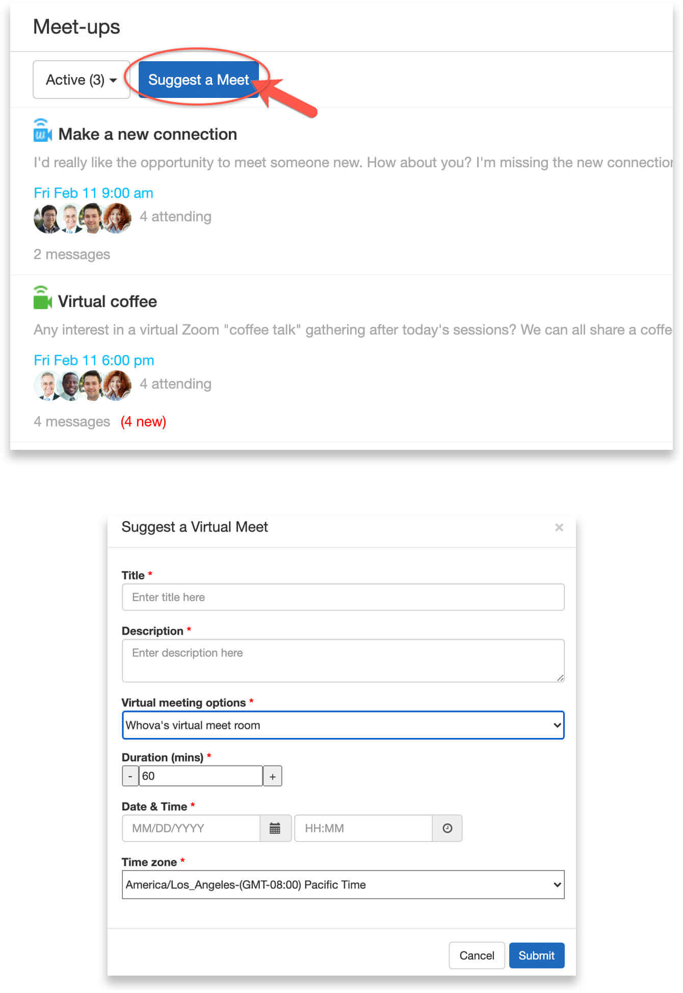 Click Suggest a Meet to create a new meetup