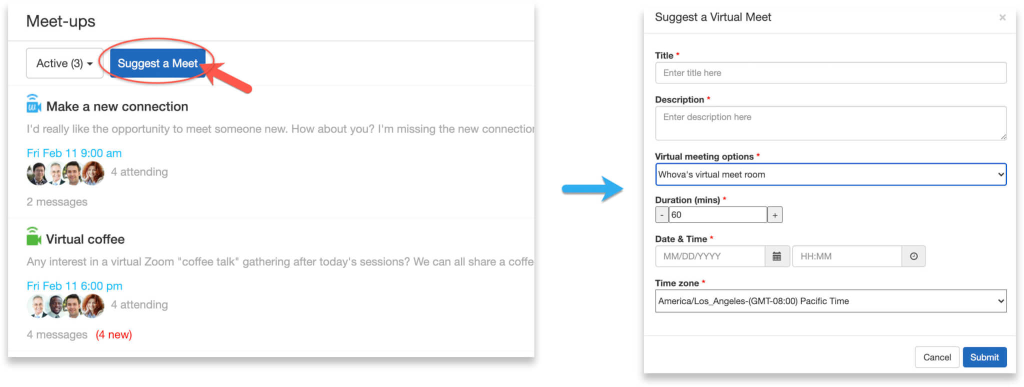 Click Suggest a Meet to create a new meetup