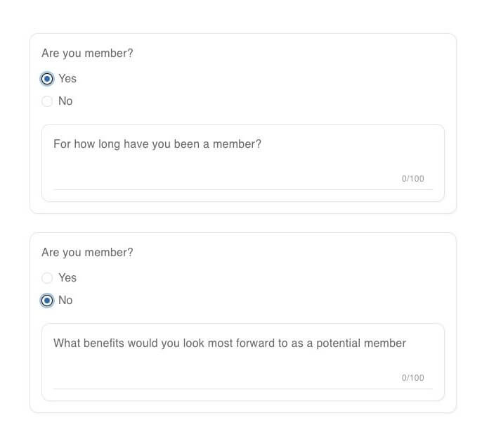 Registration form conditional question example