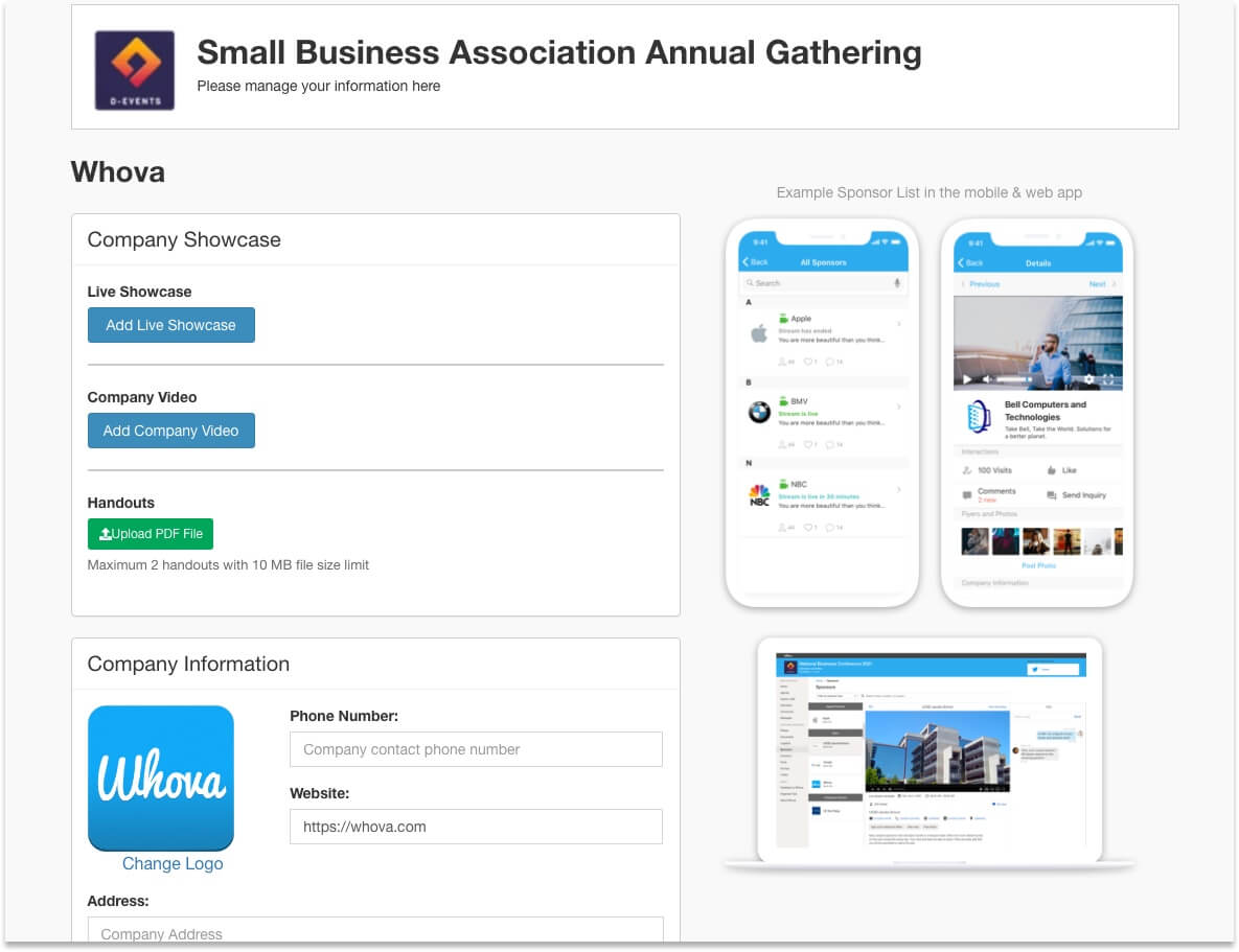 Sponsor form page in desktop