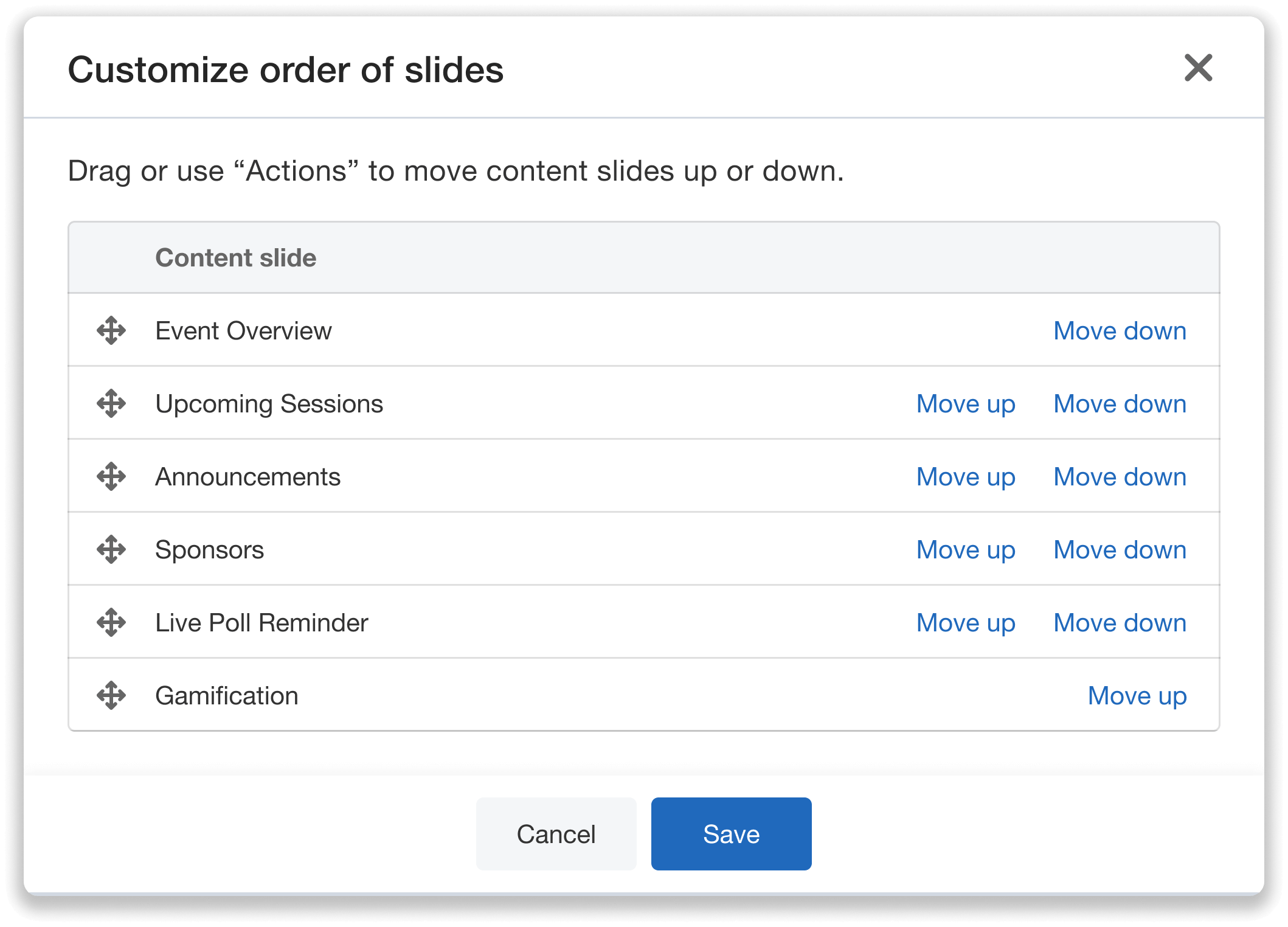 Customize order of Announcement Wall slides.