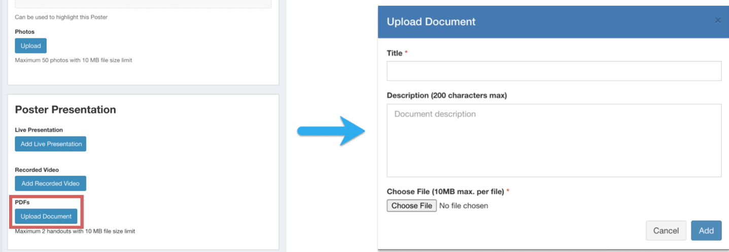 Click button under Recorded Video in artifact personal form to upload videos