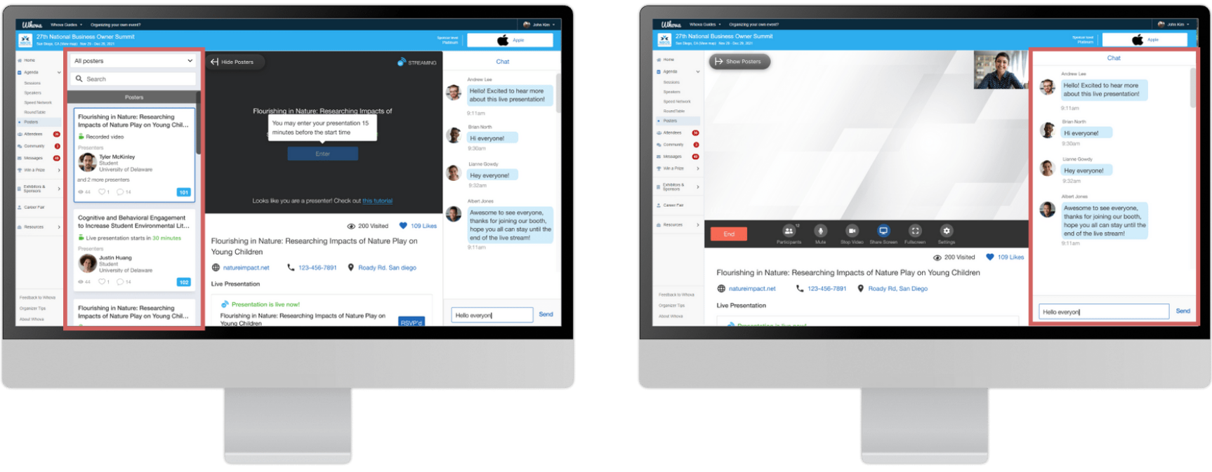 On webapp, attendees can chat on the right side menu once inside the artifact profile
