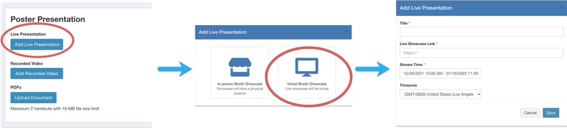 Click button under Live Presentation in artifact personal form to add livestream links