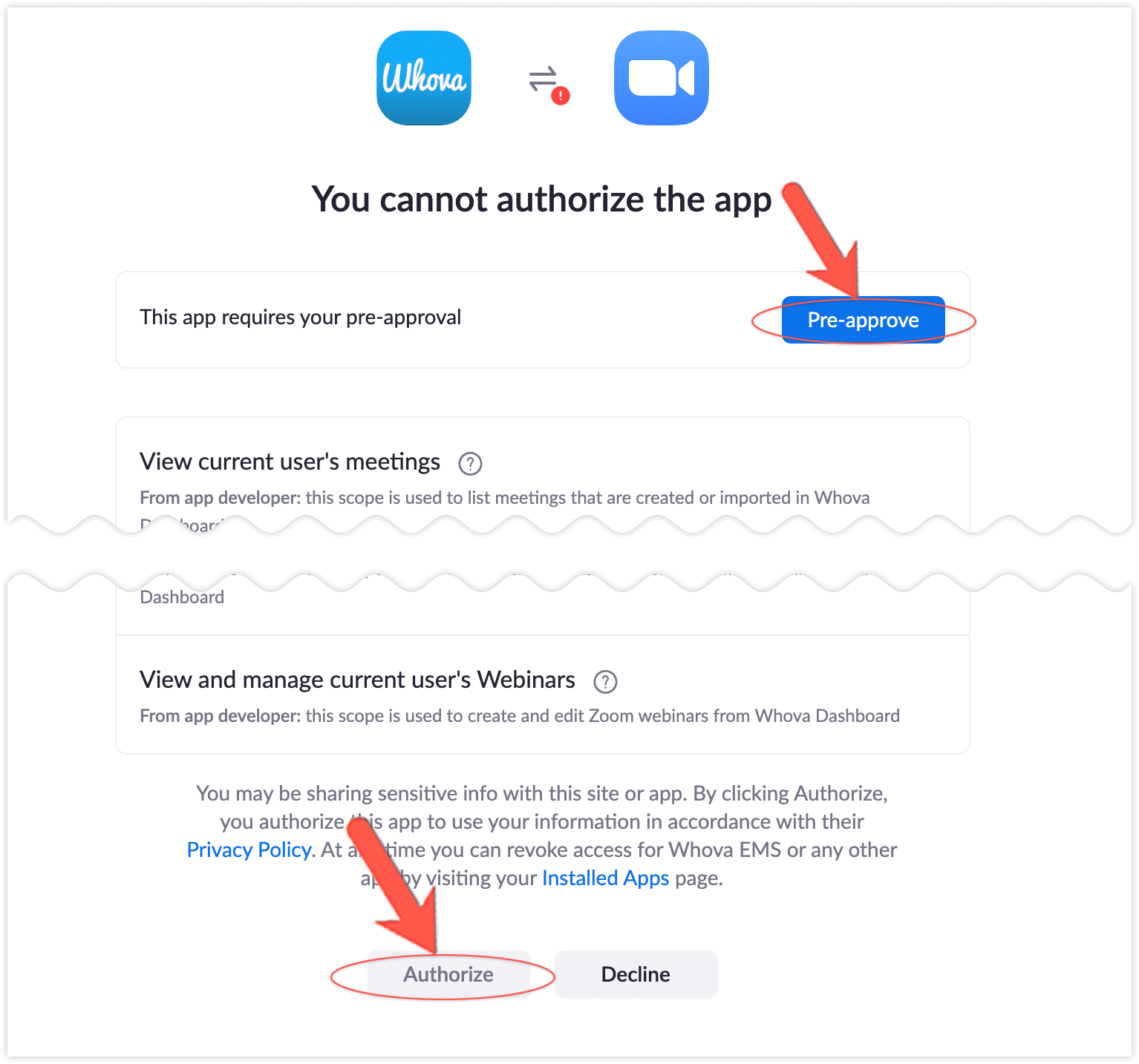 Approve and authorize the Zoom account connection