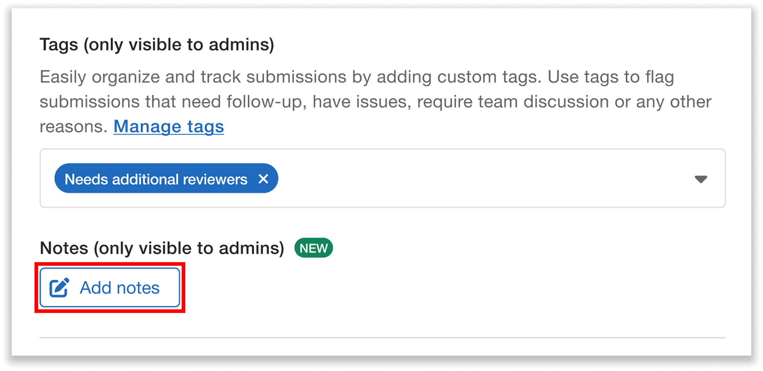 Button to add notes on a submission.
