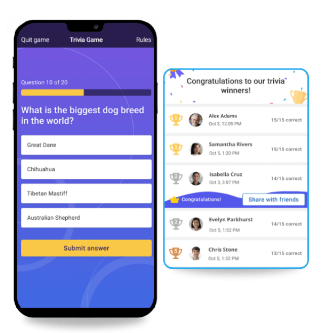 Trivia contest in event gamification app