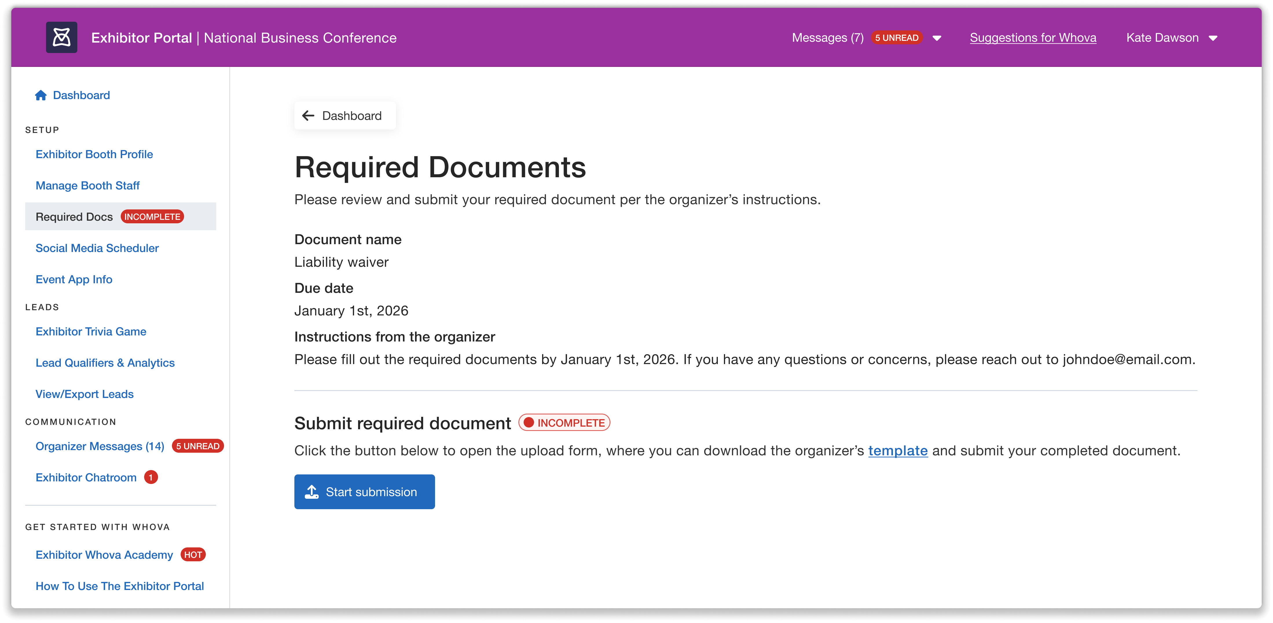 Exhibitor Portal: Required Documents page.