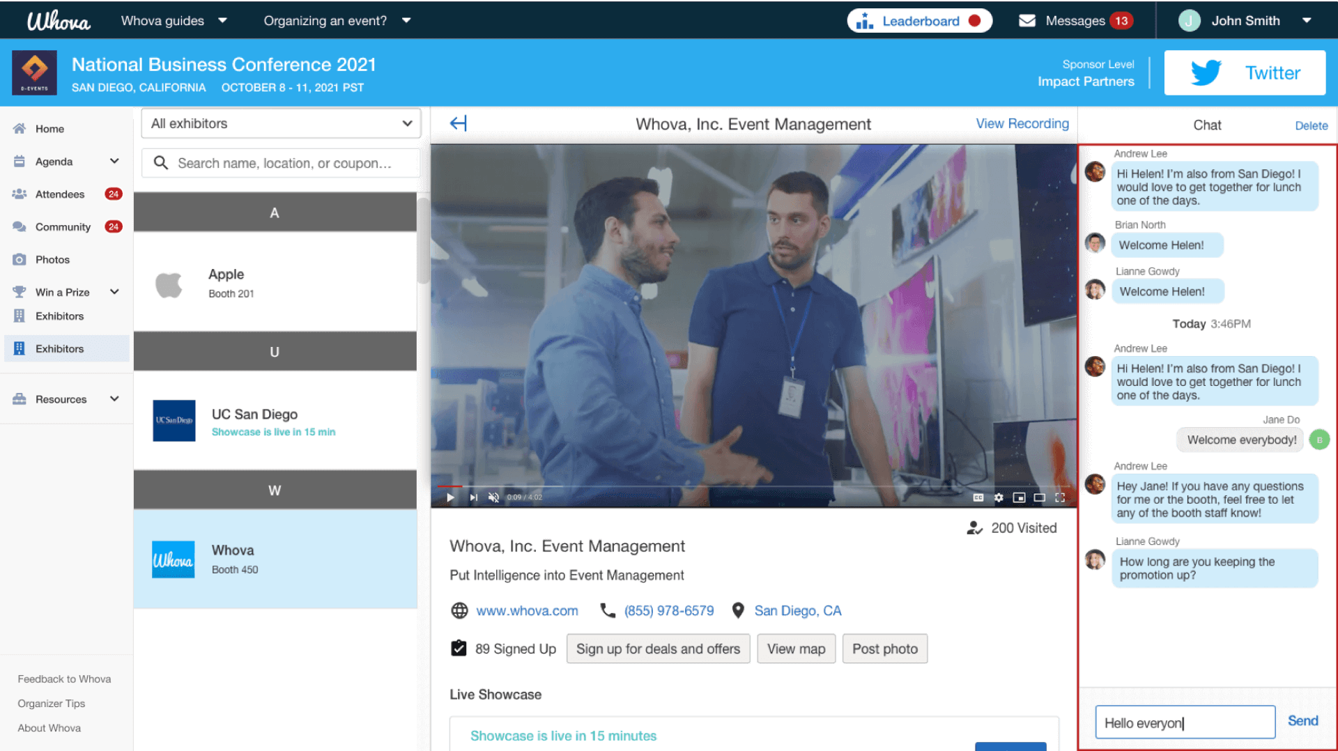 On webapp, find the chat on the right side menu inside the booth profile