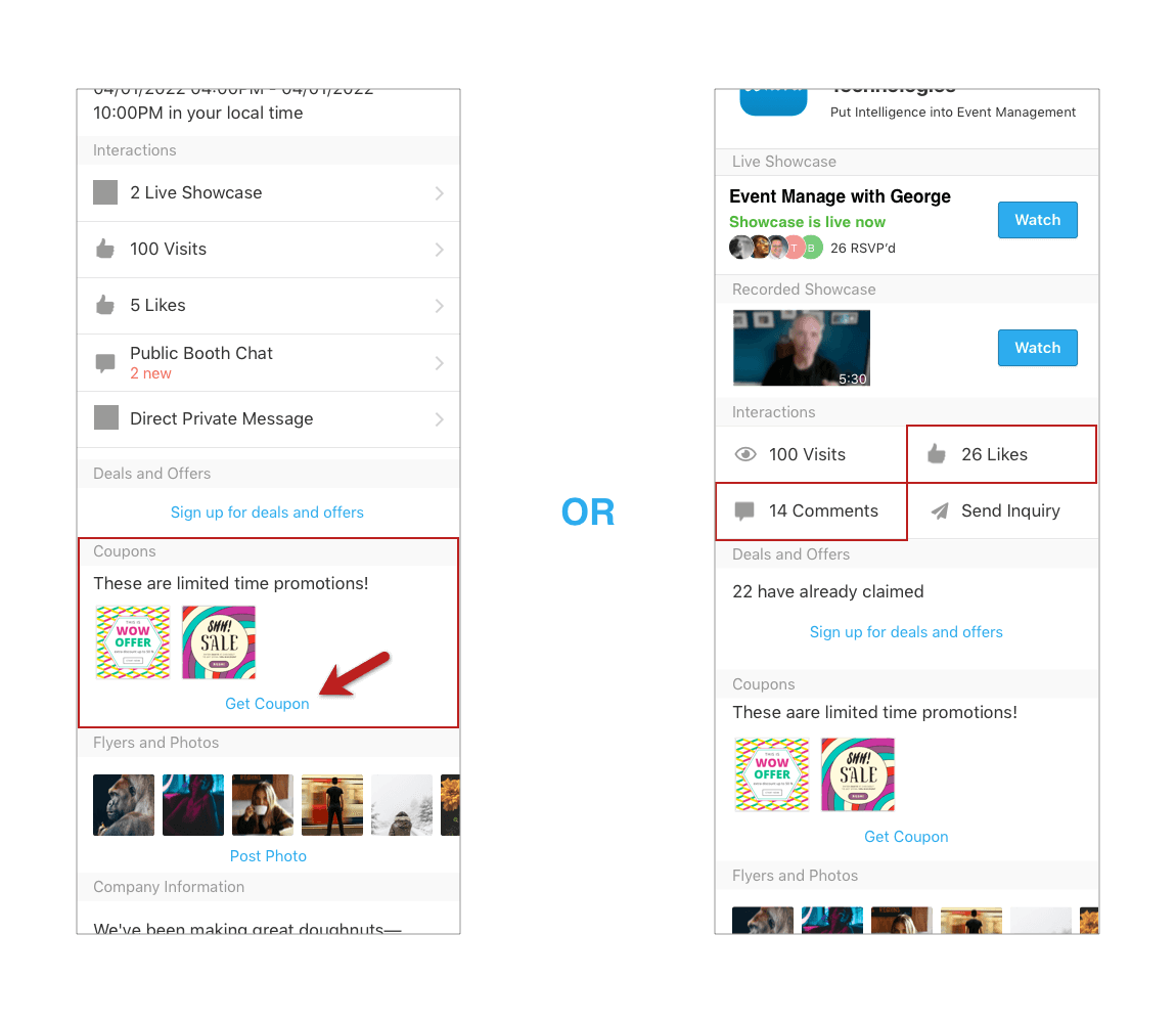 Promotions inside the booth profile in mobile app. Read description below.