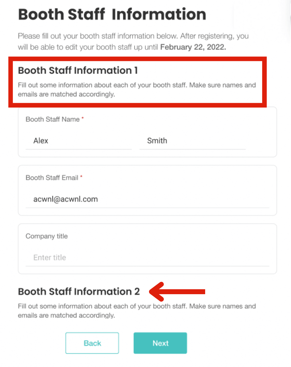2022 Exhibitor Registration - Booth Staff