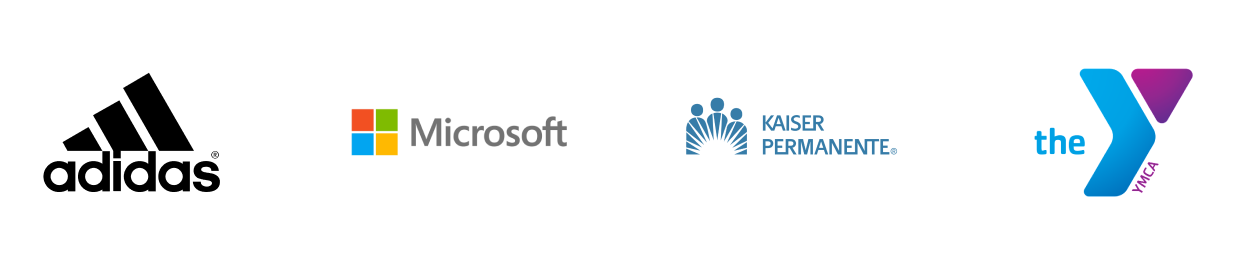 Logos of brands trusting Whova, including the Adidas, Microsoft, Kaiser Permanente, and YMCA.