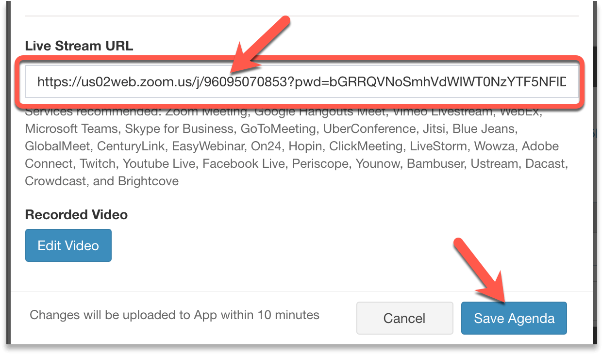 Add the zoom url link to the live stream url and save