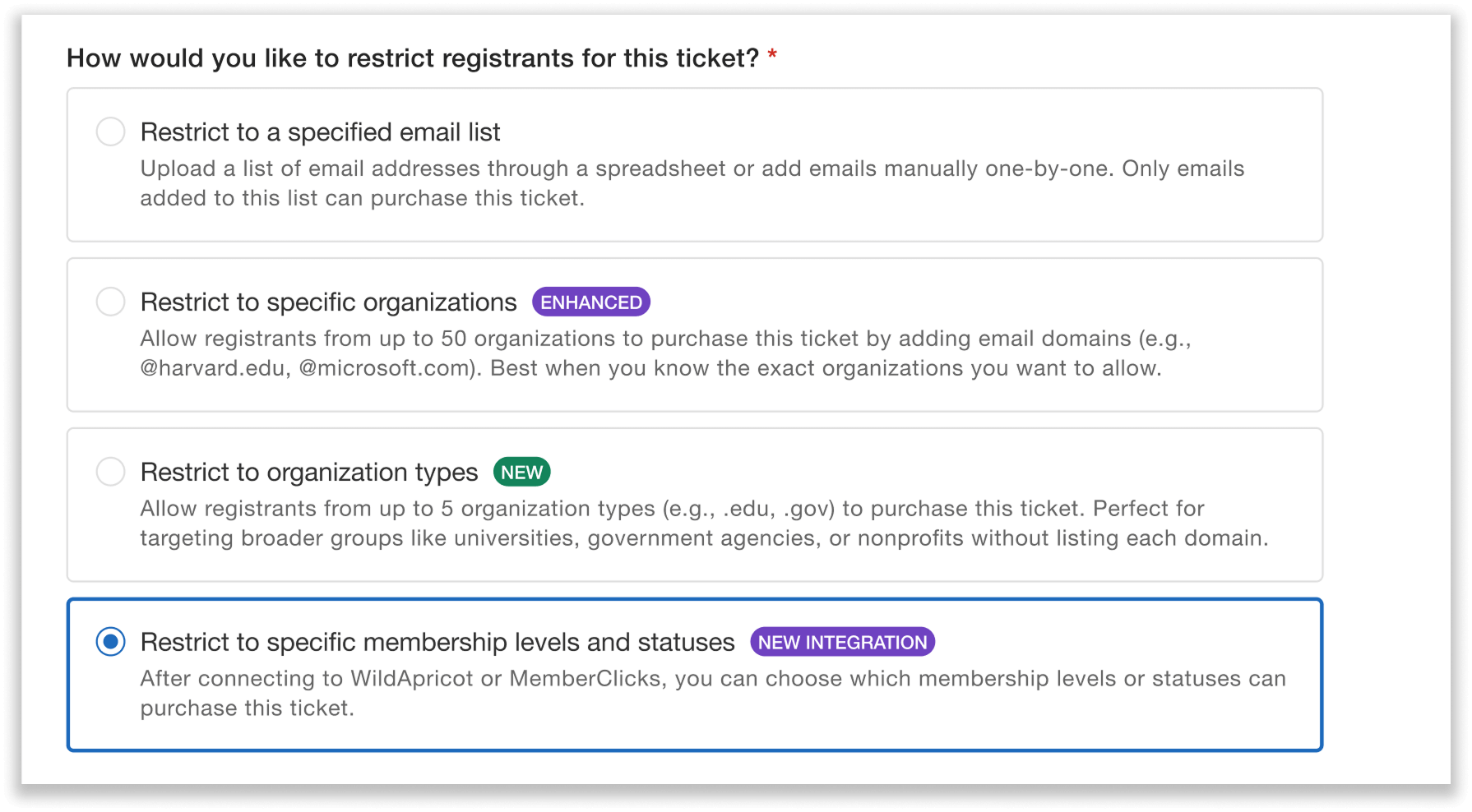 Create a member-only ticket using the MemberClicks Integration.