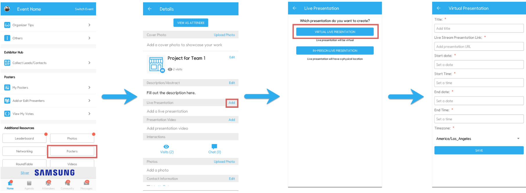 On mobile app, you can add video by clicking Add in Live Presentation section inside the profile