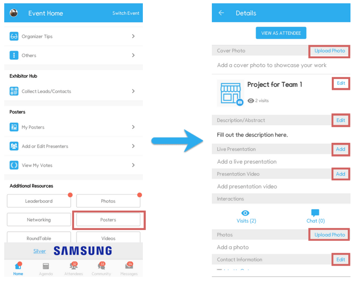 On mobile app, click Posters under Additional Resources to view the artifact profiles