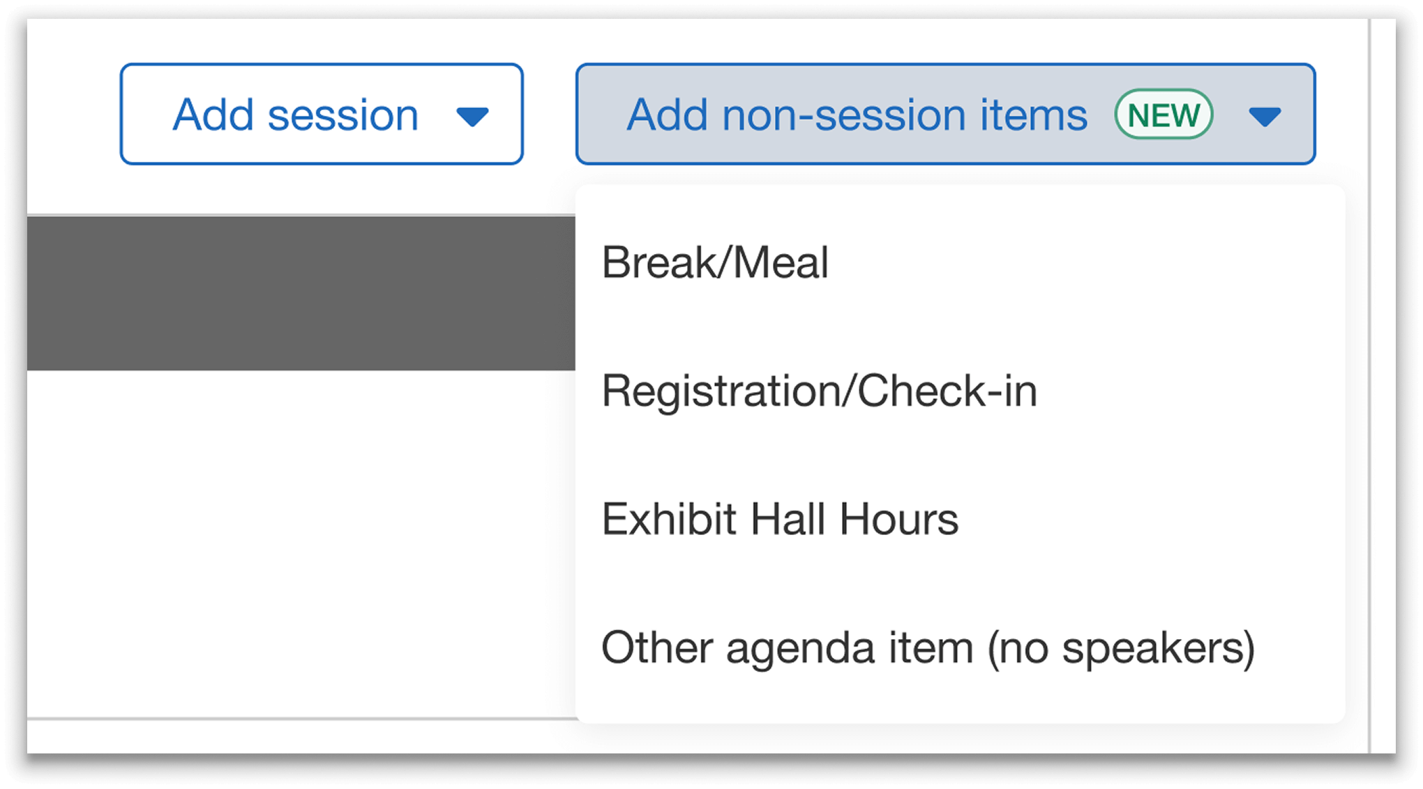 Non-session items dropdown with different options.