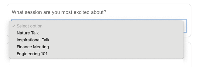 Most excited session question in registration form