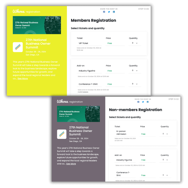 Branded attendee registration portal pages