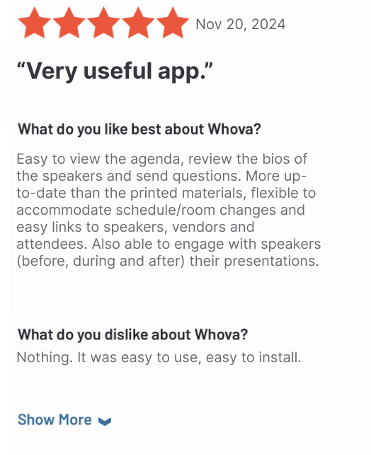 G2 review for Whova