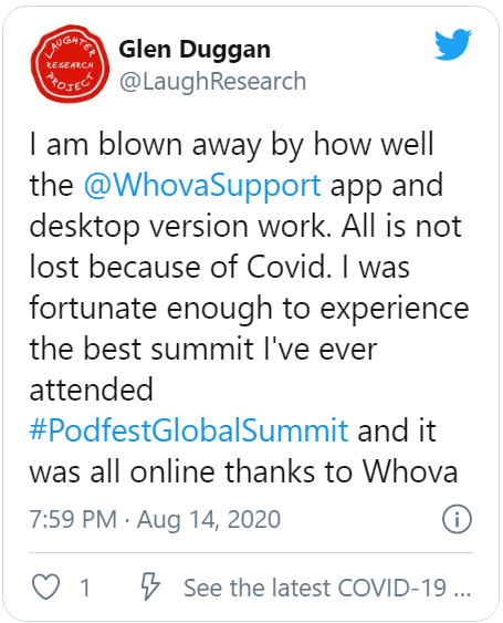 Twitter post about Whova app