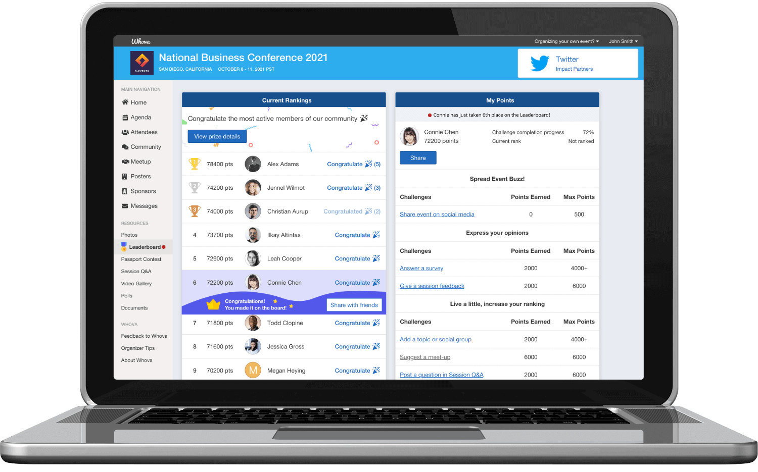 Event engagement features Whova