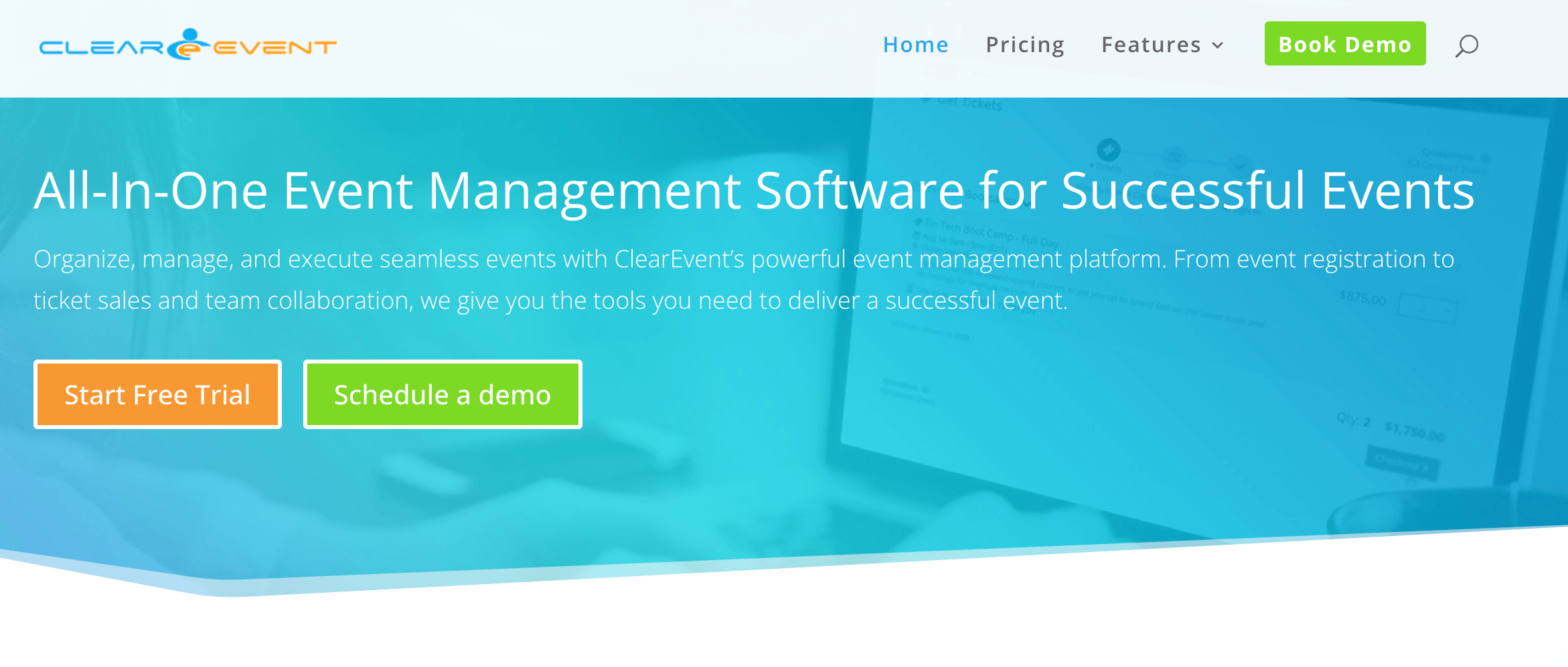 ClearEvent website for comparison with EventMobi