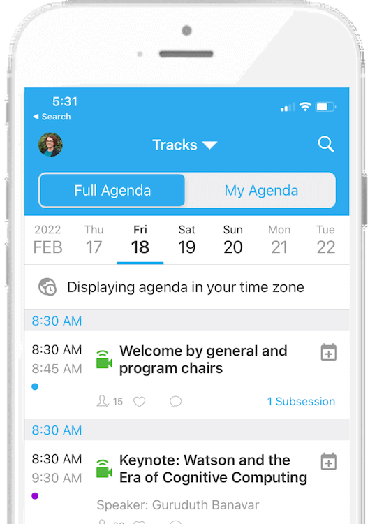 Event app homepage with agenda