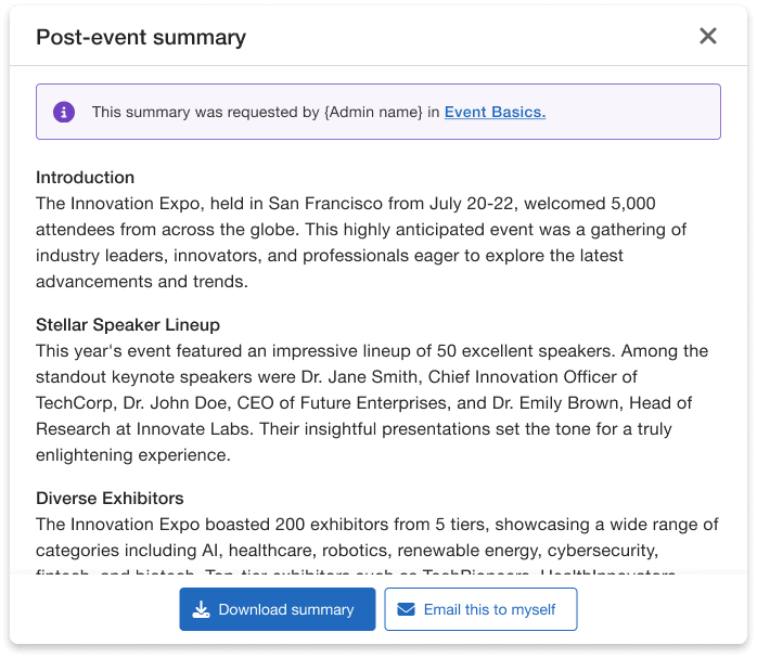 Whova's AI event summary