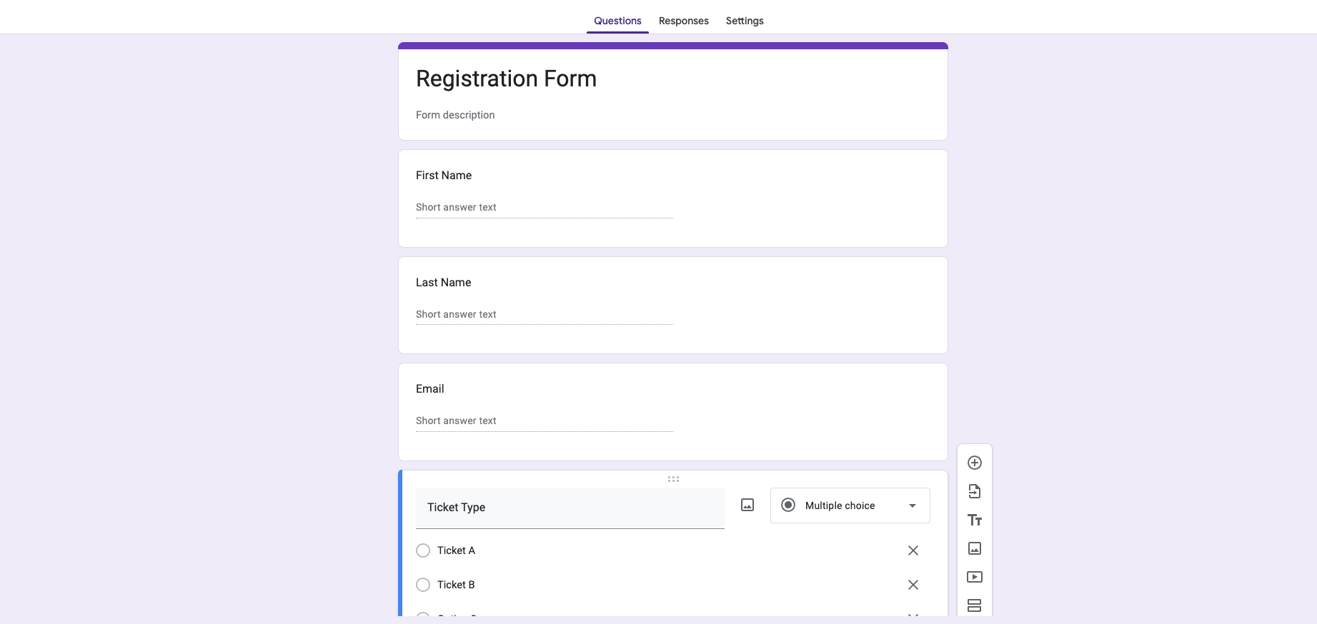 Google forms registration example