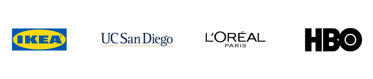Logos of brands trusting Whova, including the Ikea, UCSD, L'Oreal, and HBO.