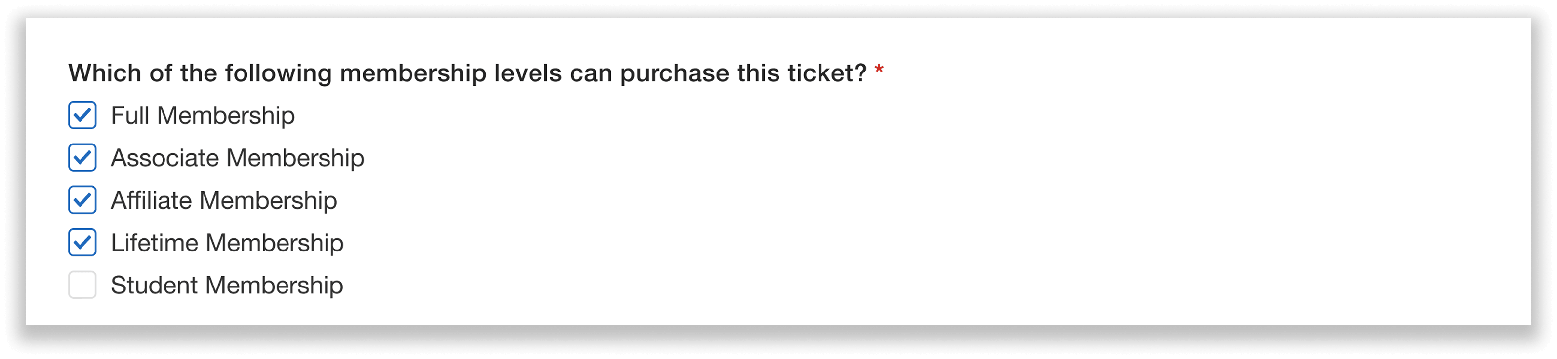 Choose which membership levels can purchase the ticket.
