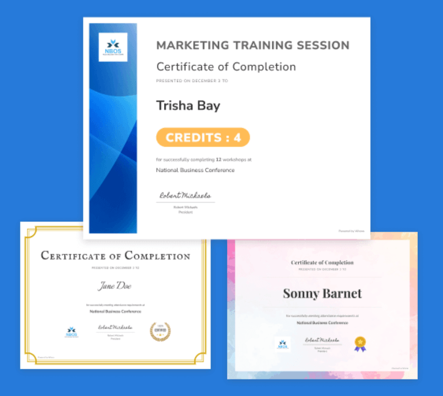 Event Registration Software - certificates generation