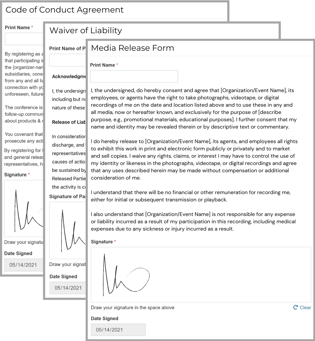 Event Management Software - waiver form